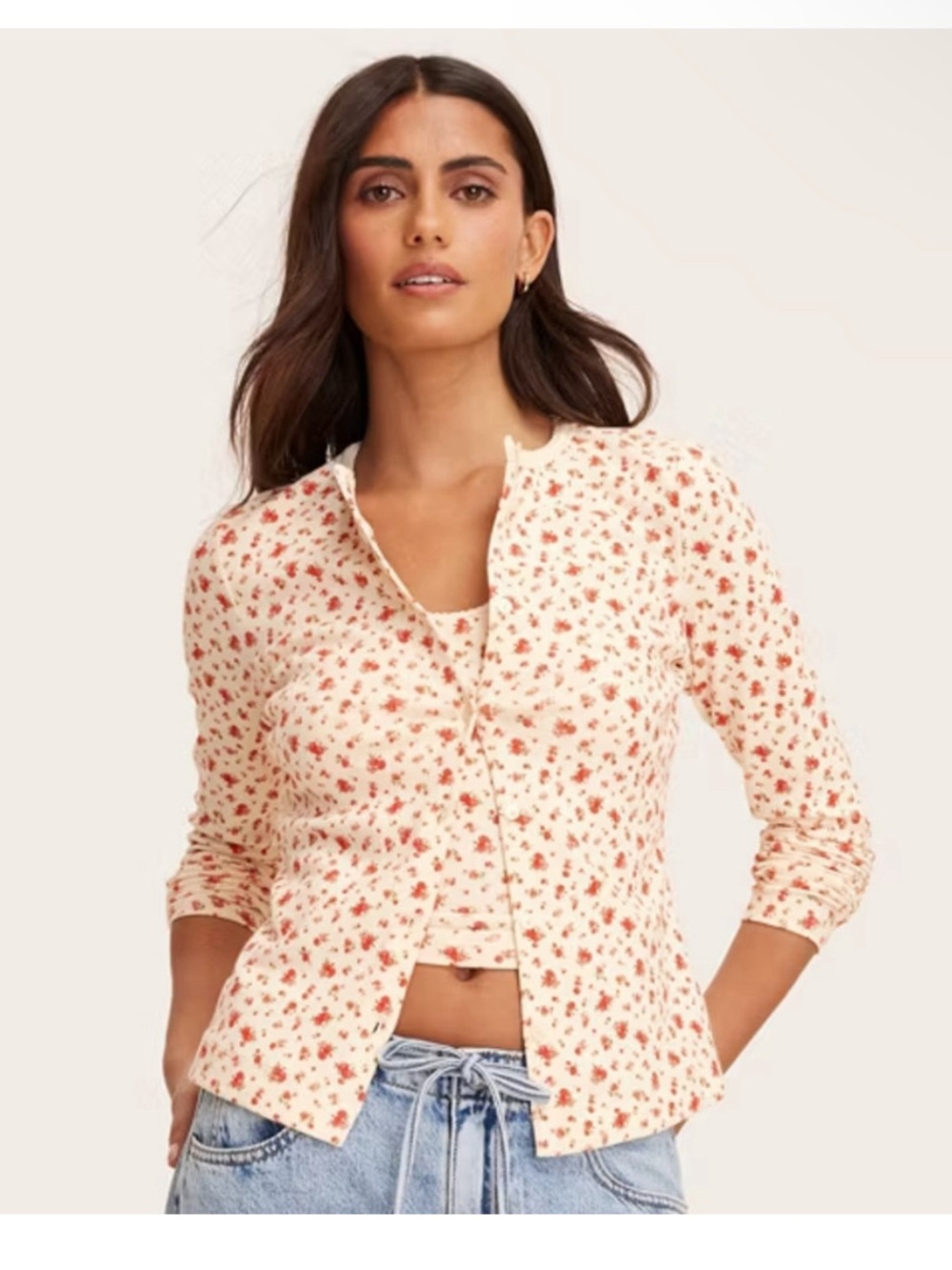 Parke x Target Pointelle Floral Cardigan Sweater Cream XS NWT